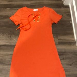 Orange v neck t shirt dress
